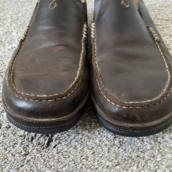 Olukai Moloa Slip On Shoes Men 10 EU 43 Brown Leather Loafer  Fold Down Heel - Picture 4 of 13